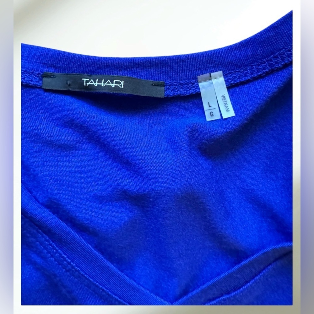 Tahari Blue V-Neck Top Three-Quarter Sleeve Large - Picture 6 of 12